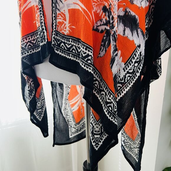 Vince Camuto Orange & Black Floral Soft Lightweight Chiffon Luxury Wrap One Size - Picture 4 of 8